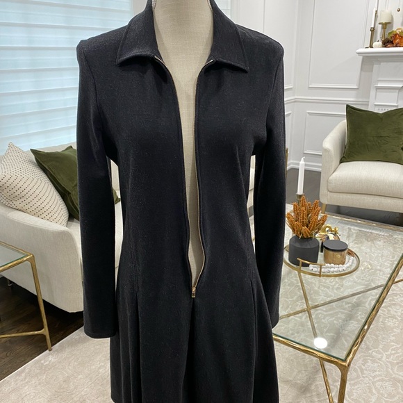 Zipper Front Lacoste Dress Midi Charcoal Fit and Flare - Picture 4 of 7